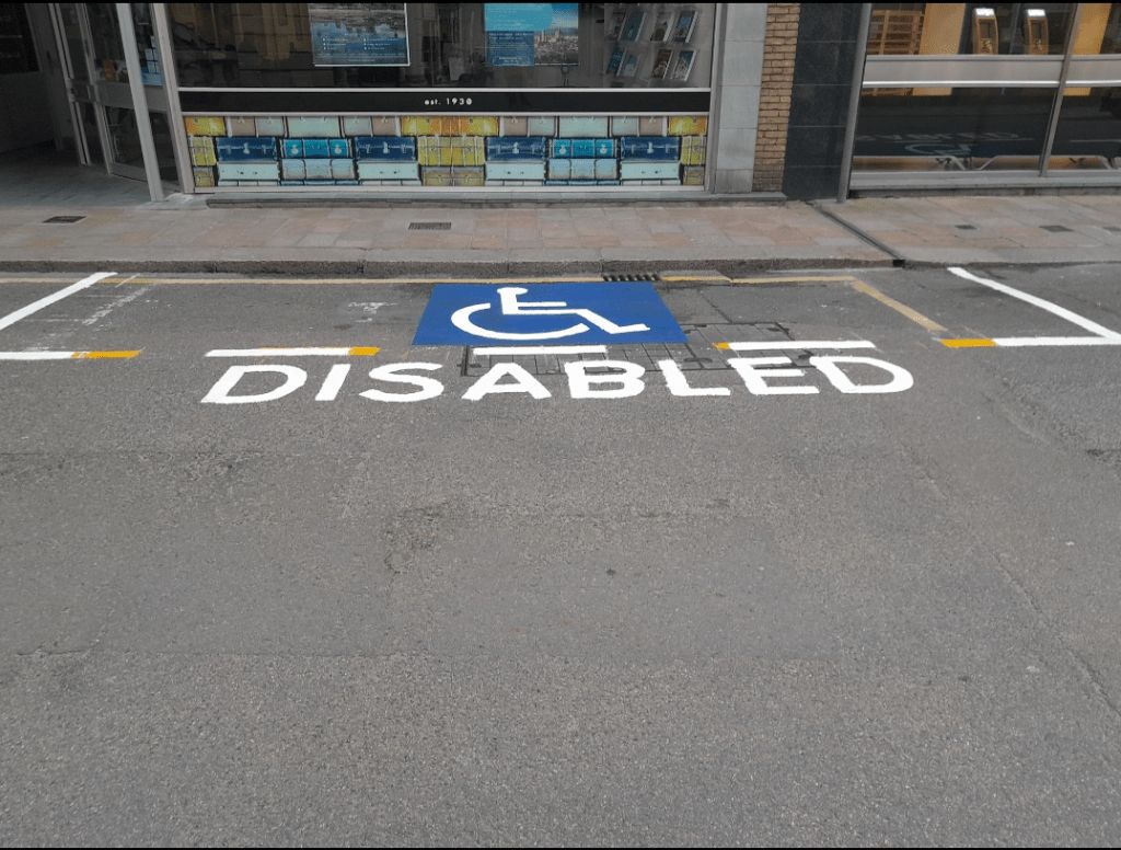 a parking spot marked 'disabled'