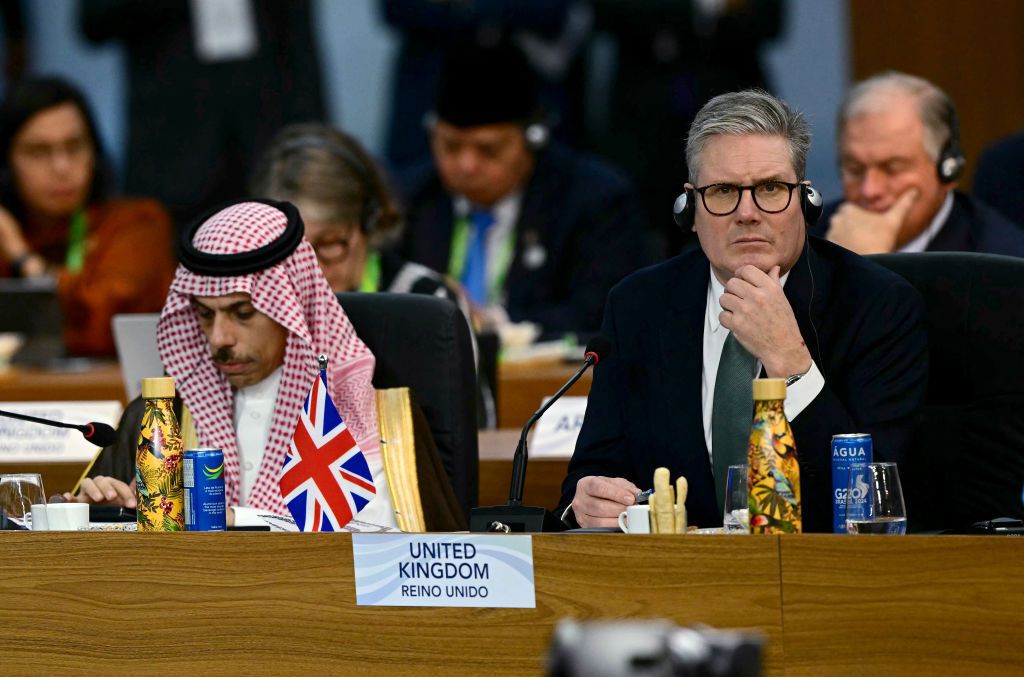 Saudi Arabia's foreign minister Faisal bin Farhan Al-Saud and Keir Starmer at the G20 Summit in Rio de Janeiro.