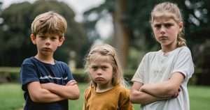 Children looking bored in gardens