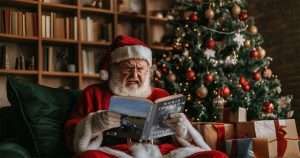 Santa reading Boris Johnson's book