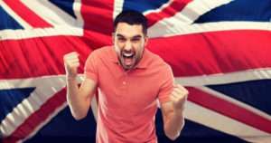 Man shouting with the union flag