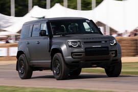 Defender Octa front quarter tracking Goodwood