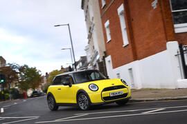 2024 Mini Cooper C 3dr in yellow   cornering in town, front