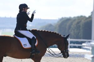 Pictured: Sanne Voets, of the Netherlands' after winning the individual silver medal in the Grade IV competition at the Paris Paralympics.