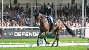 Hannah Sue Hollberg competing at Burghley dressage in 2024