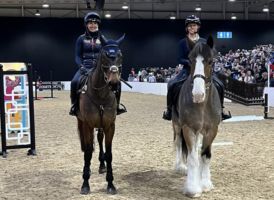 Hovis being ridden by Ros Canter, next to Laura Collett, at Your Horse Live.