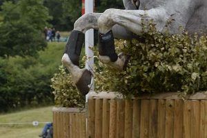 A horse jumping a cross-country fence