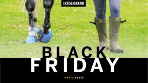 Early Black Friday welly deals graphic with Horse & Hound logo