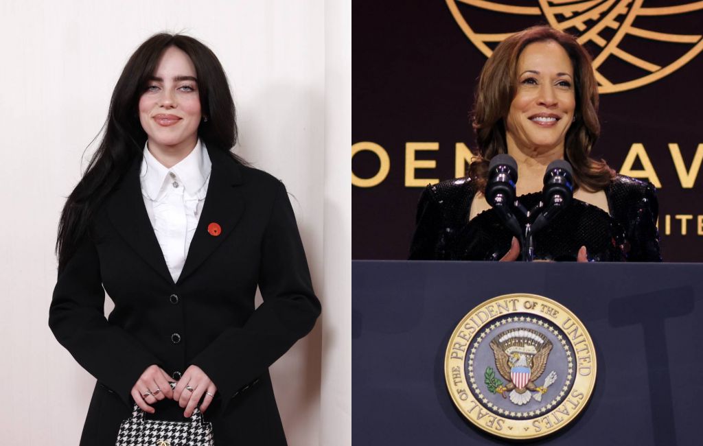 Billie Eilish and Kamala Harris. Credit: Jason Armond and Jemal Countess via GETTY