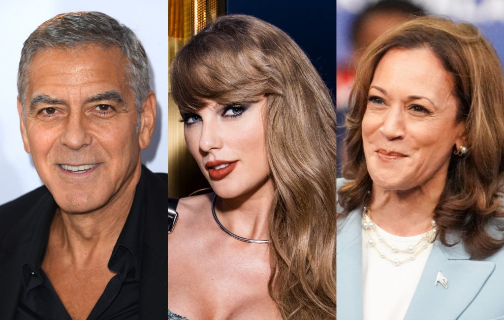 (From left to right) George Clooney, Taylor Swift and Kamala Harris. Photo credit: Steve Granitz/FilmMagic; John Shearer/Getty Images for MTV; Julia Beverly/Getty Images