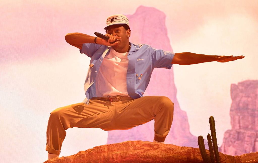 Tyler, the Creator performs on stage during the Coachella Valley Music and Arts Festival at the Empire Polo Club in Indio, California, on April 13, 2024. (Photo by VALERIE MACON / AFP) (Photo by VALERIE MACON/AFP via Getty Images)