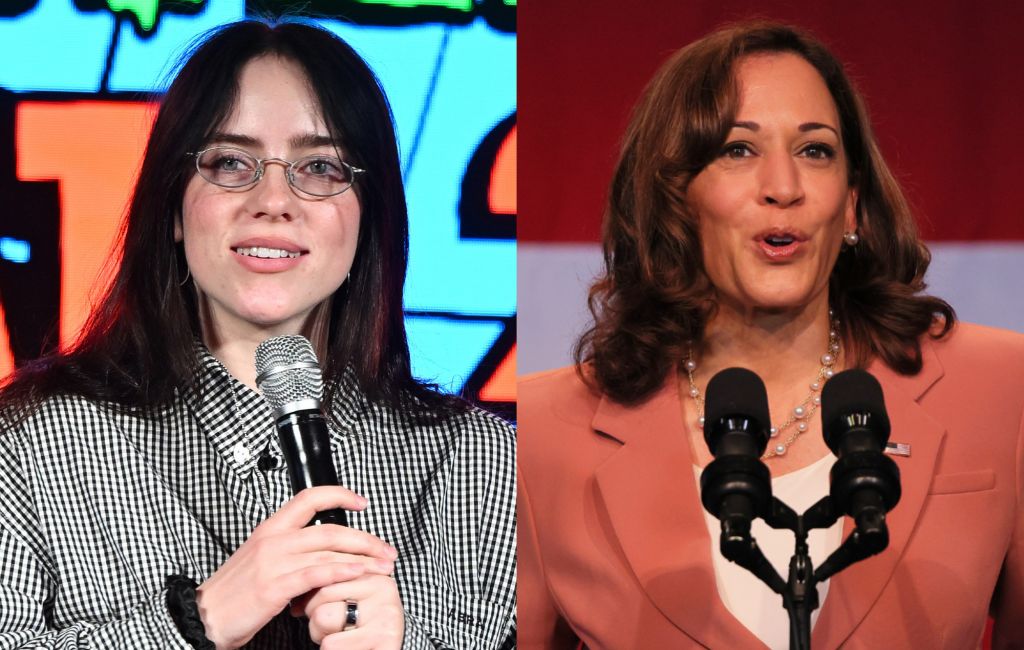 Billie Eilish and Kamala Harris. Photo credit: Paras Griffin/Getty Images; Michael M. Santiago/Getty Images