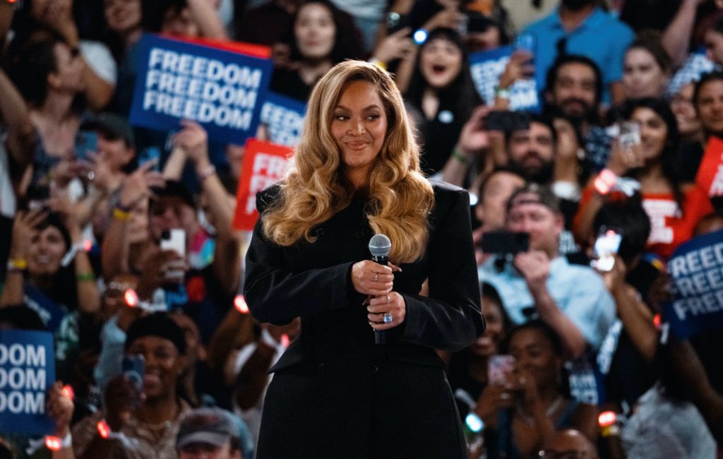 Beyoncé speaks at a Kamala Harris election rally in Houston, Texas