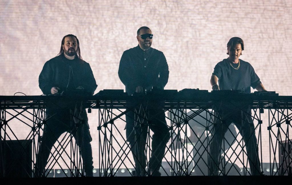 Steve Angello, Sebastian Ingrosso and Axwell of Swedish House Mafia perform at Piazza Napoleone on June 30, 2024 in Lucca, Italy. (Photo by Francesco Prandoni/Getty Images)