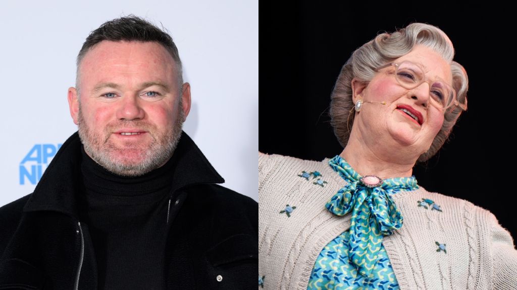 Wayne Rooney / Mrs. Doubtfire on stage at West End Live. CREDIT: Karwai Tang / Bonnie Britain via Getty Images