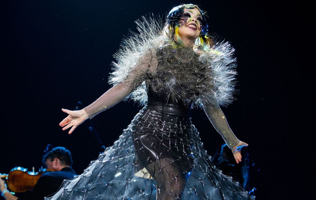 Björk performing live on stage