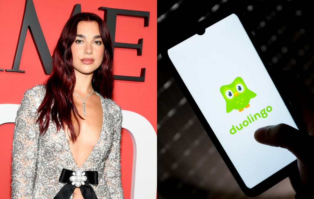 Dua Lipa and Duolingo mascot 'Duo'