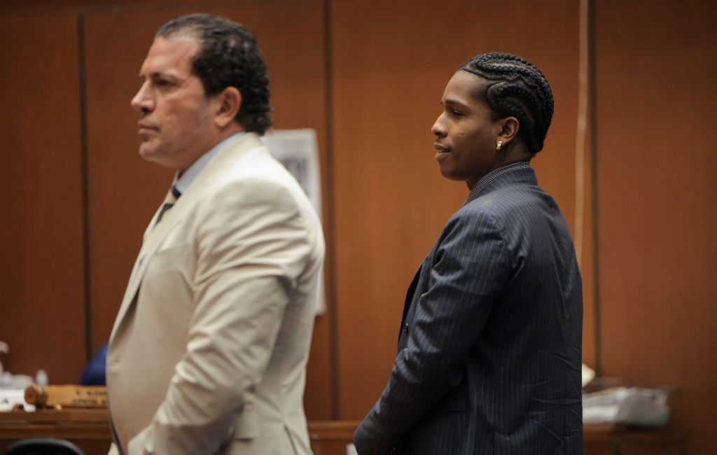 Rakim Mayers (R)-aka A$AP Rocky stands next to attorney Joe Tacopina (L)