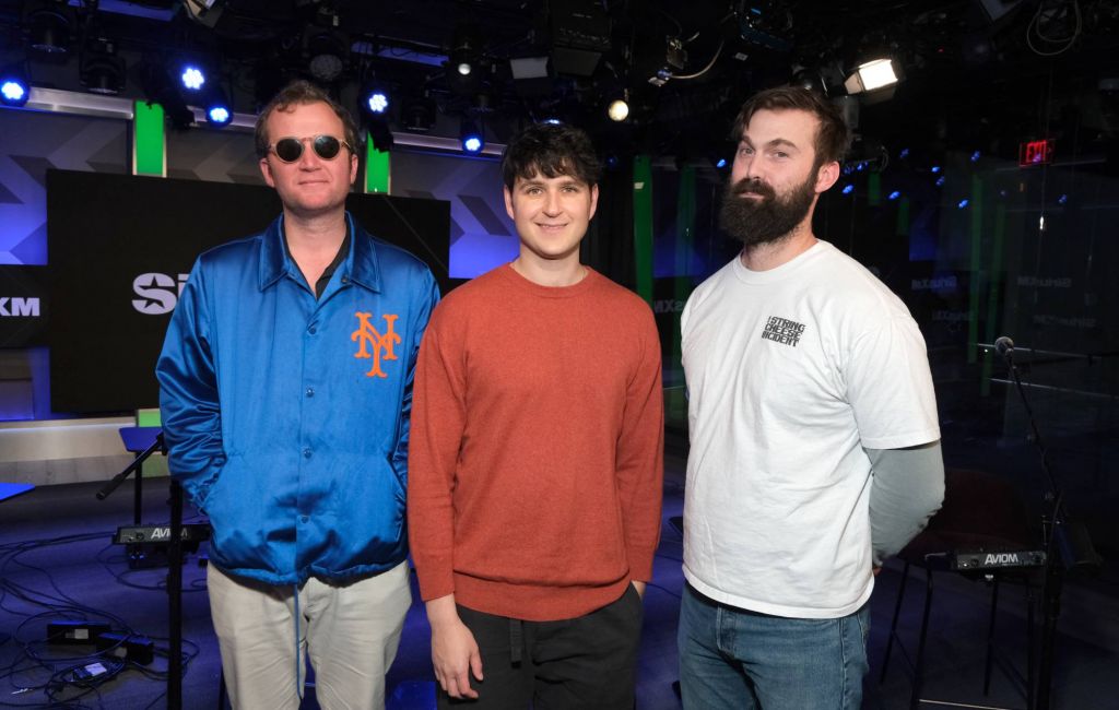 Chris Baio, Ezra Koenig and Chris Tomson attend Vampire Weekend Visits The SiriusXM Studio at SiriusXM Studios on March 29, 2024 in Los Angeles, California. (Photo by Alberto E. Rodriguez/Getty Images)