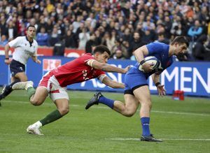 PARIS, FRANCE - MARCH 18: Thomas Ramos of France, Rio Dyer of Wales (left) during the Guinness Six Nations Rugby match between France and Wales at Stade de France on March 18, 2023 in Saint-Denis near Paris, France. (Photo by Jean Catuffe/Getty Images)