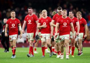 Dewi Lake leads the Wales side off the field after defeat to Fiji in November 2024.