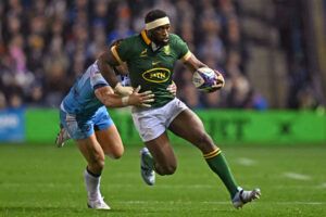 South Africa's Siya Kolisi runs with the ball in the Autumn International against Scotland in November 2024.