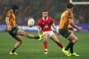 Wales’ Cameron Winnett kicks the ball in a match against the Wallabies during his side’s summer tour to Australia.