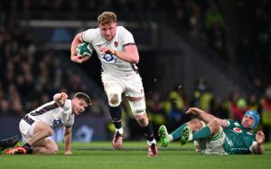 England’s Ollie Chessum runs with the ball during his team’s February 2025 defeat to Ireland