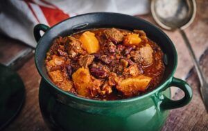 Pumpkin, venison and bean chilli