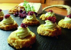 Best Christmas canape recipes. tilton and walnut sables with stilton mousse and cranberry