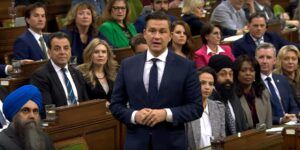 Conservative leader Pierre Poilievre speaking in the House of Commons on February 7.