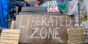 Part of the encampment on McGill campus.