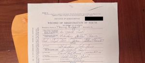 Erin Blondeau's grandfather's birth certificate.