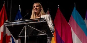 Canadian Heritage Minister Pascale St-Onge speaking at a 2SLGBTQIA+ event in October of 2024.