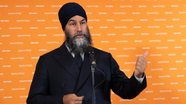 NDP leader Jagmeet Singh speaks to the media at the party's caucus retreat Thursday, Sept. 12, 2024 in Montreal.