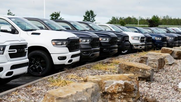 A lineup of cars. 