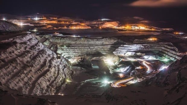 an aerial photo of an open pit iron ore mine in Labrador