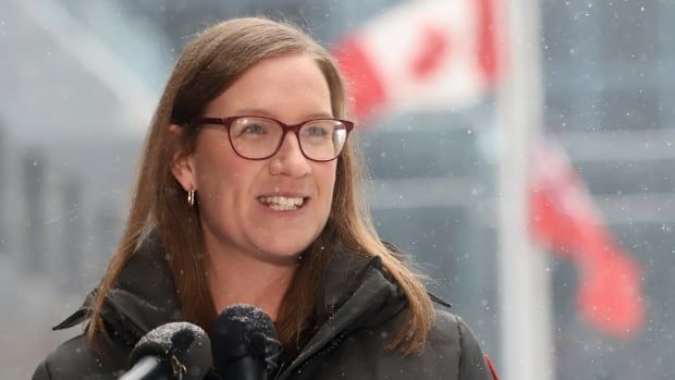 Karina Gould speaks to reporters after filing her paperwork to run for the Liberal leadership, in Ottawa, Thursday, Jan. 23, 2025.