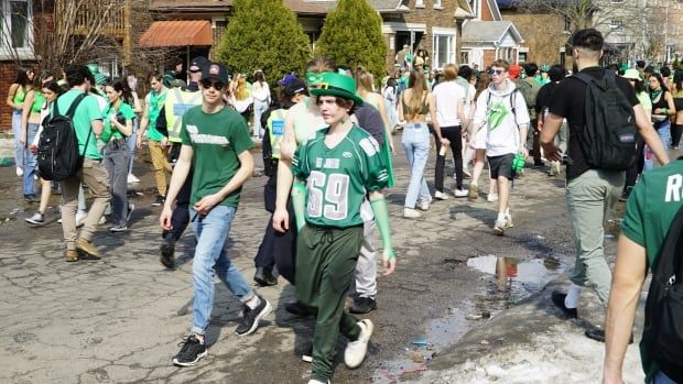 For the first time since before the pandemic, hundreds of students took to the streets in Waterloo, Ont. for St. Patrick's Day.