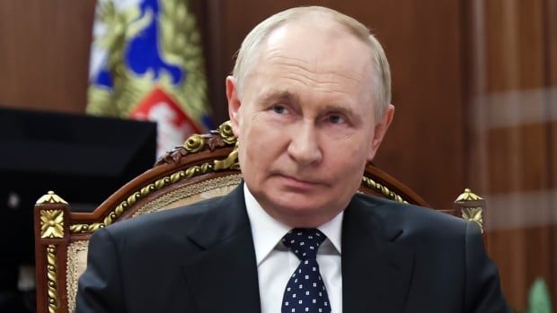 Russian President Vladimir Putin is seen during a meeting at the Kremlin.