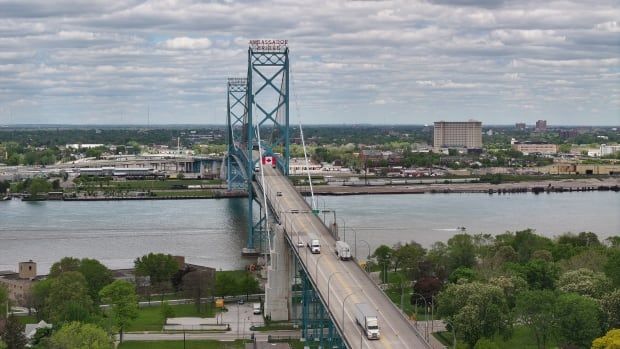 An aerial view of the Ambassador Bridge