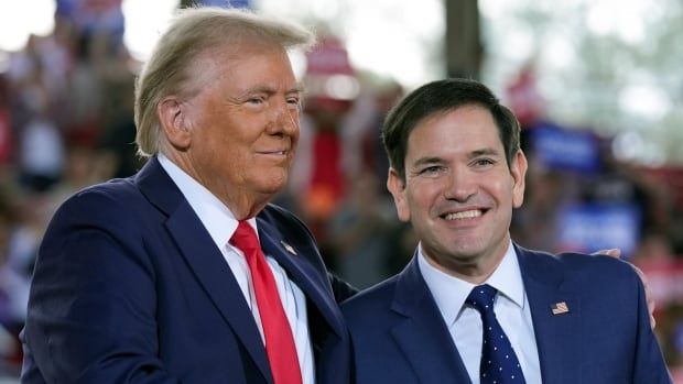 Donald Trump greets Sen. Marco Rubio during a campaign rally at Raleigh, N.C., on Nov. 4, 2024, the day before the U.S. presidential election. Trump was victorious at the polls and will return to the White House in January.