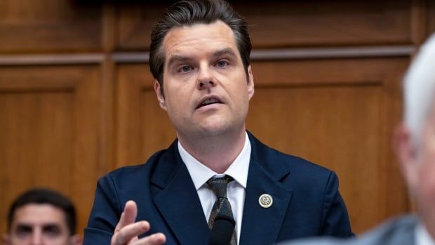 FILE - Rep. Matt Gaetz, R-Fla., questions Attorney General Merrick Garland during a House Judiciary Committee hearing on the Department of Justice, June 4, 2024, on Capitol Hill in Washington. The House Ethics Committee in an unusual public statement Tuesday confirmed it is reviewing several allegations against the congressman. The committee said it is investigating whether Gaetz engaged in sexual misconduct and illicit drug use, whether he accepted improper gifts and whether he sought to obstruct government investigations of his conduct. Four other allegations are no longer being investigated.  (AP Photo/Jacquelyn Martin, File)