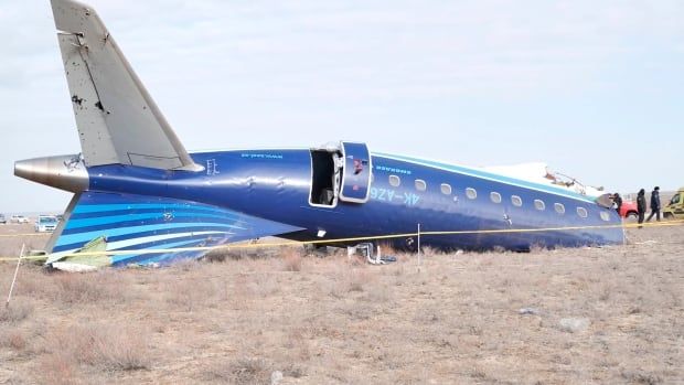 A downed plane is seen in a field.