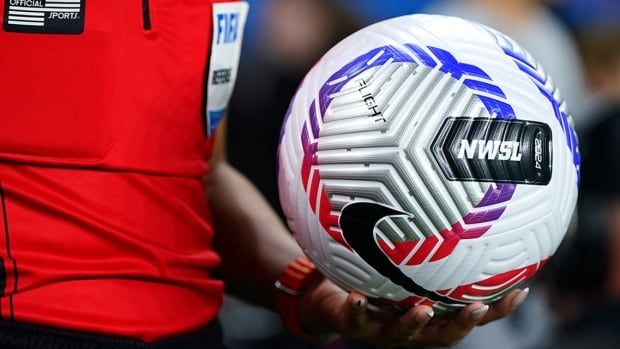 A detailed view of a National Women's Soccer League ball before the championship game between Orlando Pride and Washington Spirit at CPKC Stadium on November 23, 2024 in Kansas City, Missouri.