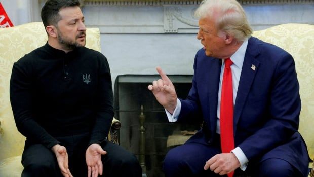  U.S. President Donald Trump meets with Ukrainian President Volodymyr Zelenskyy at the White House in Washington, D.C., U.S., February 28, 2025.