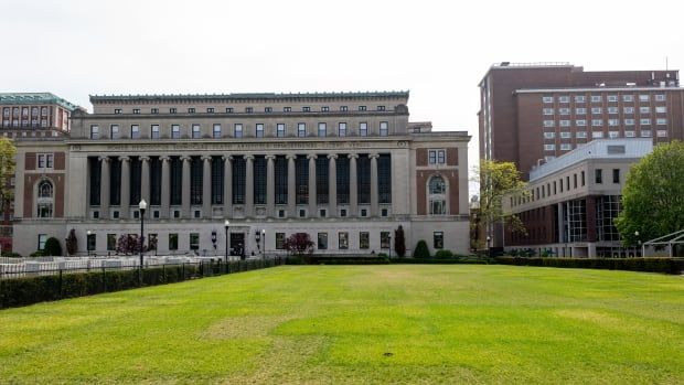 A view of a lawn on the campus of New York City's Columbia University, in the aftermath of the removal of a protest encampment in the same space.