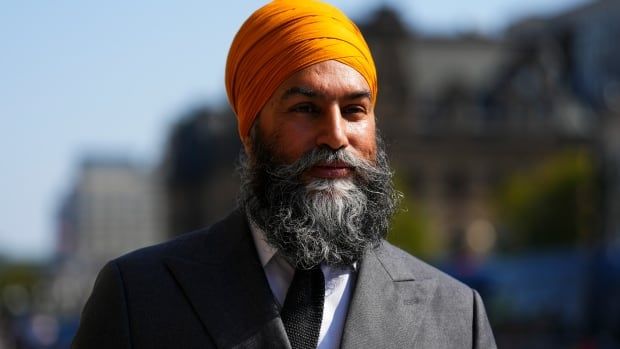 NDP Leader Jagmeet Singh walks on Parliament Hill in Ottawa on Monday, Sept. 16, 2024, as members of Parliament return from summer break. Two Liberal ministers are accusing Conservatives of lending their support to convoy-adjacent protesters who harassed Singh, among others, outside of Parliament Hill this week.