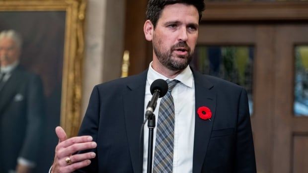 Sean Fraser, Minister of Housing, Infrastructure and Communites speaks in the Foyer of the House of Commons on Parliament Hill in Ottawa, on Thursday, Nov. 7, 2024.