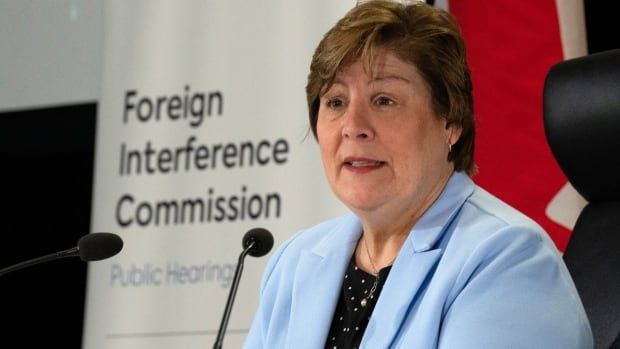 Commissioner Justice Marie-Josee Hogue speaks about the interim report following its release at the Public Inquiry Into Foreign Interference in Federal Electoral Processes and Democratic Institutions, in Ottawa, Friday, May 3, 2024.